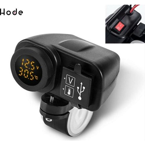Motorcycle Charger Waterproof USB Adapter 12V Phone Dual Quick Charge 2.1 Voltmeter Thermometer