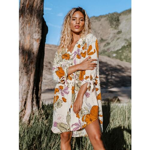 CUPSHE Floral Buttoned Shirt Mini Dress For Woman Casual V-Neck Turn-down Collar Blouse Dress 2021 Girl Summer Sundress Vestido