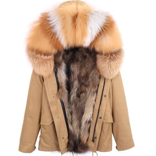 2021 Winter Women Coat Women Real Fur Coat 7XL Natural Fox Fur Liner and Collar Hooded Jacket Real Fur Coat Waterproof Parkas