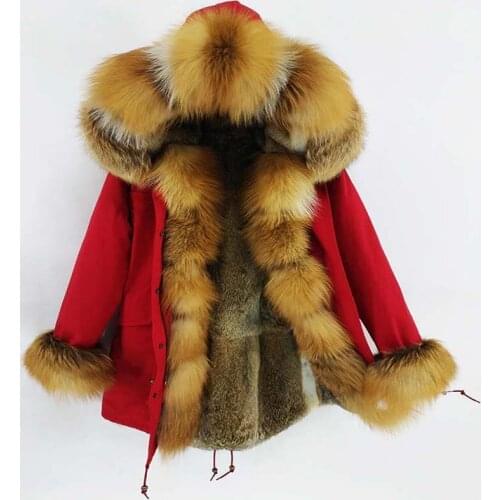 2020 Winter Jacket Real rabbit fur lining Parka Large warm fox fur Hooded Outwear Luxurious real fur coat New Fashion Woman coat