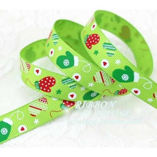 2Meter/lot) 3/8'' (10mm)Green printed grosgrain ribbon Merry Christmas satin ribbons wholesale Decorative Gift Packing Crafts