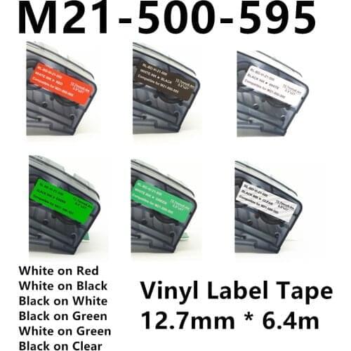 5PK M21 500 595 Vinyl Label Tape Ribbon WT On Red , BKon WT,BK on Green, BK on Clear 6 colors For BMP21 PLUS BMP21 LAB