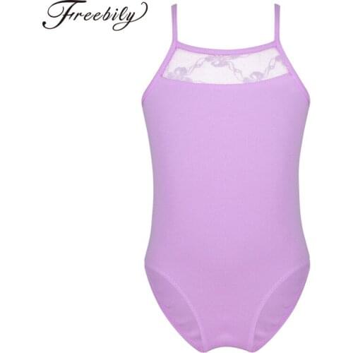 Ballet Leotards Girls Kids paghetti Shoulder Straps Lace Splice Bow Back Ballet Clothing Dancewear Children Gymnastics Leotards