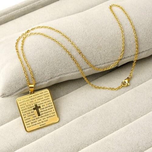 Bible verse cross pendant religious necklace mens necklace Jesus