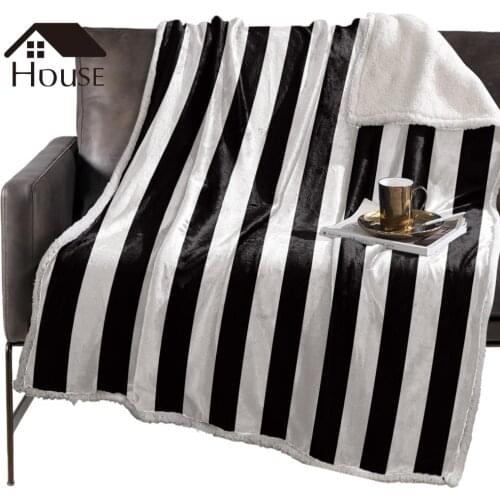 BIGHOUSES Throw Blanket Black White Stripes Fleece Blankets Personalized Blankets Bedclothes
