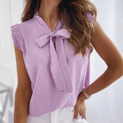 Blouses Short Sleeves Shirt Summer Bow Lace Up Polka Dot Female Ruffle Pullover Vintage Blusa Muyogrt shirts womens sexy tops
