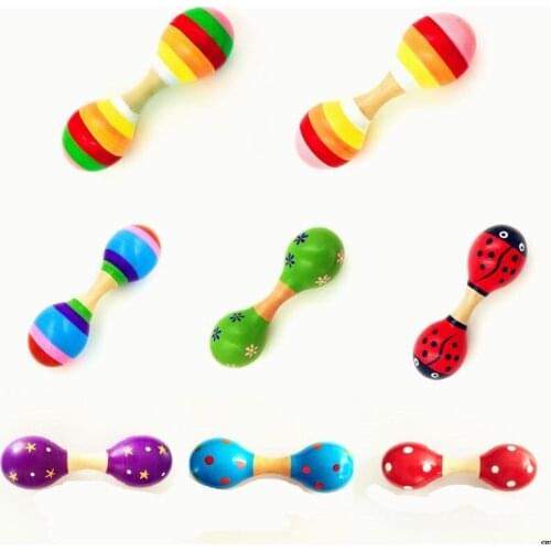 Double Head Colorful Wooden Maracas Baby Child Musical Instrument Rattle Shaker For Party Toy