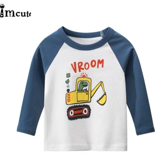 Imcute Children Boys Pullovers Cartoon Excavator Car Long-sleeved T-shirt Boy’s Autumn Korean Round Neck Pullover Baby Boy Top