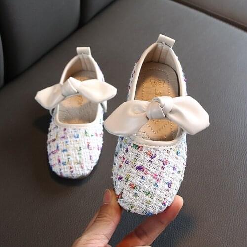 Kids Footwear Shoes Child Flats Girls Princess Shoes Plaid Causla Shoes Butterfly Knot Tweed Baby Girl Single Shoes Spring K201