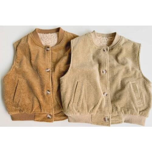 Girls and Boys Children 2021 Autumn and Spring Thickening Practical Sleeveless Crew Neck Corduroy Cashmere Vest