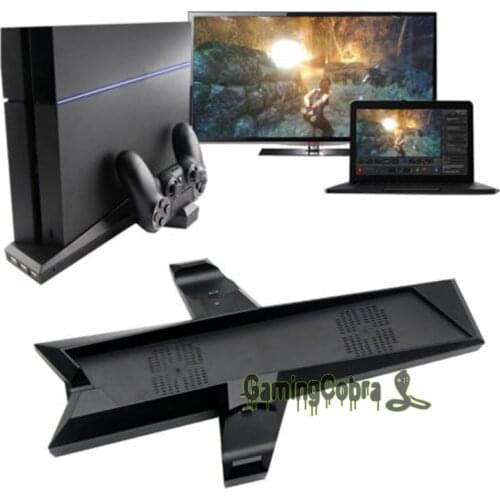 Black Vertical Stand Cooler Cooling Fan w/ Dual USB Charging Dock for PS4 Slim