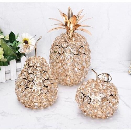 Europe Crystal Apple Pear Pineapple Crafts Creative Fruits Miniature Figurines Tabletop Ornaments Home Decoration Accessories