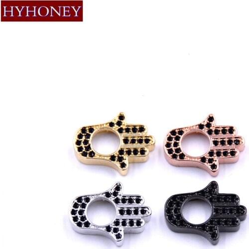 HYHONEY 4 Color Beads & Jewelry Micro Pave Zircon Palm DIY Bracelet Accessories Copper Brass DIY Charms Jewelry