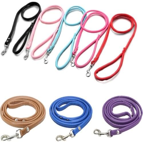 PU Leather Dog leash Chain Leads Rope Pet Cat Traction hook buckle for Small Animal Collar Harness Running Walk Black Red Blue