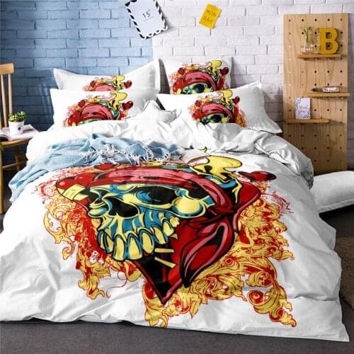 Flame Skull Bedding Set King 3D Print Gothic Duvet Cover Gold Fire Bedclothes 3/4pc Fashion Home Textiles For Boys Cushion cover