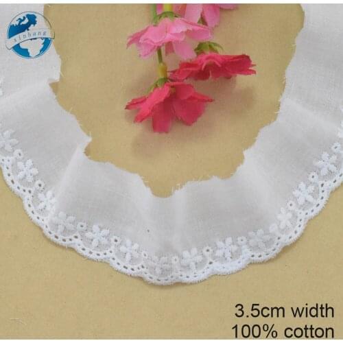 3.5cm wide white lace 100% cotton embroid lace sewing ribbon fabric guipure diy trims warp knitting DIY Garment Accessories#3174