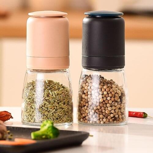 1PCS Fashion Stainless Steel Mill Glass Body Spice Salt and Pepper Grinder Kitchen Accessories Cooking Tool Portable