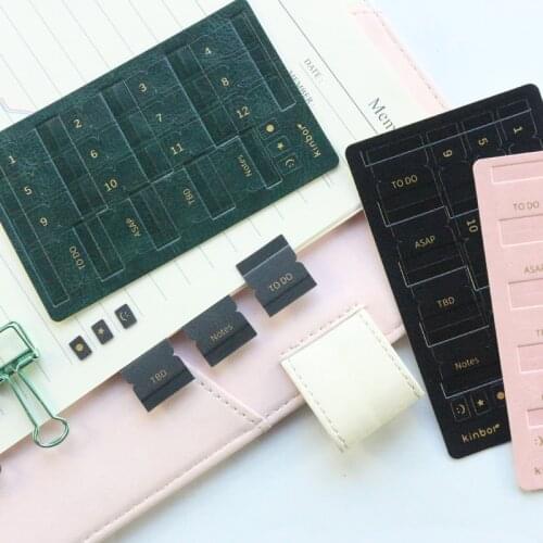 Domikee cute PU leather office school self-adhesive mothly time label tag for diary agenda planner organizer notebook stationery