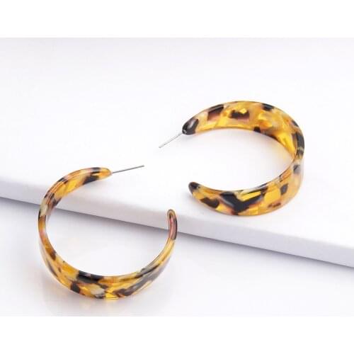 Fashion Exaggerated Acrylic Resin Color C-shaped Earrings Personalized Earrings Female Fashion Leopard Round Earrings Jewelry