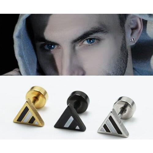 1Pair Fashion Punk Mens Stud Earrings Triangle Ear Studs Oil Drip Stripes Titanium Steel Anti-allergic Piercing Jewelry New
