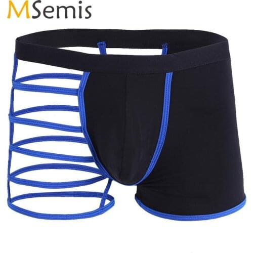 Swimwear Mens Boxer Briefs Underwear with One Leg of Hollow Out Design Underpants Male Panties
