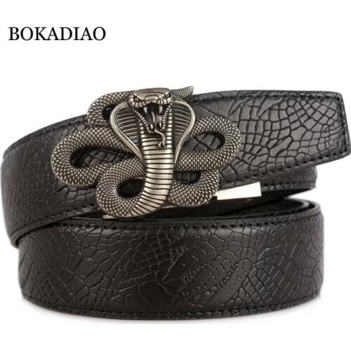 BOKADIAO Mans genuine leather belt Snake Metal Automatic Buckle Cowskin Waistband Luxury Leather Belts for men jeans male strap