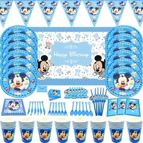 Disney Mickey Mouse Party Supplies Paper Cup Plates Straws Caps Kids Girls Birthday Party Decorations Baby Shower Tableware Sets