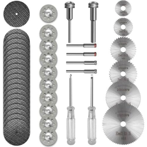 36Pcs Cutting Wheel Set for Rotary Tool, HSS Circular Saw Blades 6Pcs, Resin Cutting Discs 20Pcs Diamond Cutting Wheels 10Psc wi