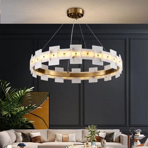 New modern led chandelier for living room luxury home decor Imitation marble lamps brushed gold bedroom hanging light fixture