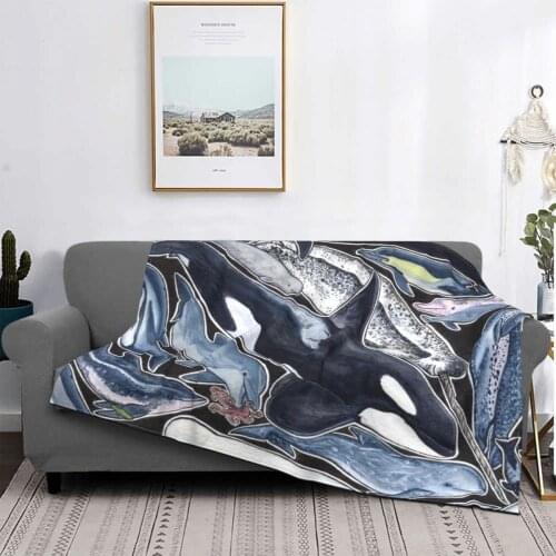 Dolphin Orcas Belugas Narwhals Blanket Coral Fleece Plush Winter Sea Super Soft Throw Blankets for Home Bedroom Bedding Throws