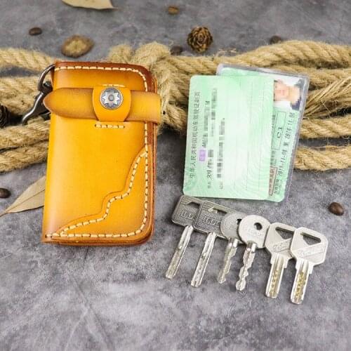 First layer veg-taned genuine leather key wallet purse keychain key cases keychain pouches cardholder key holder
