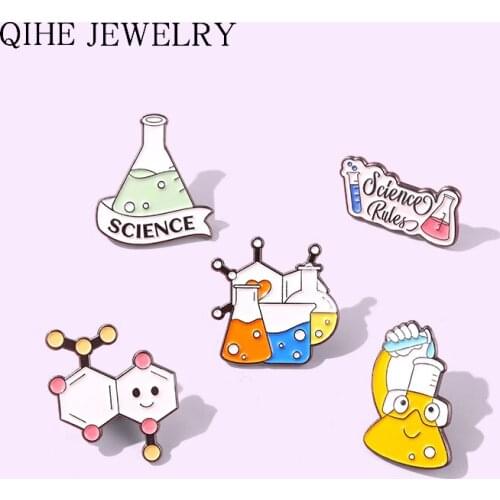 "Science Rules" Enamel Pins Science Chemistry Beaker Measuring Cup Metal Badges Bag Clothes Pins Up Jewelry Gift For Friends