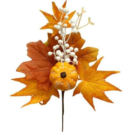 Faux Flower Harvest Festival Artificial Branches Yellow Halloween Autumn Pine Cone 15*23cm Decoration PVC Fall Maple Leaf
