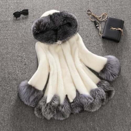 Savabien 6XL Winter Women A Line White Furry Faux Mink Fur Coat Hooded Elegant Long Sleeve Fur Coats Plus Size Luxury Streetwear