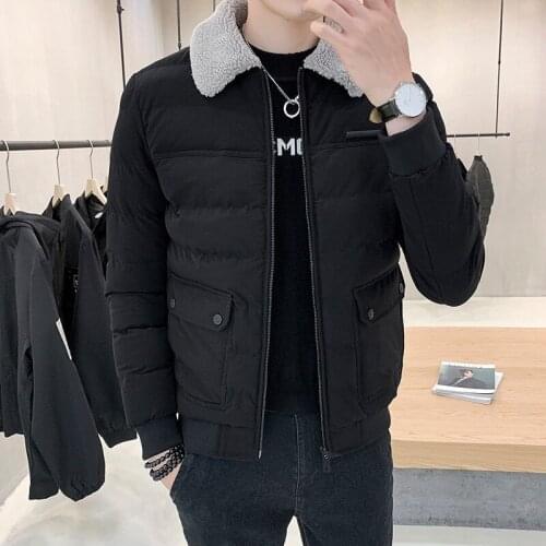 Lapel Wool Mens Jacket 2021 Winter Casual Fashion Solid Color Slim Quality High-quality Warmth and Velvet Thick Cotton Jacket