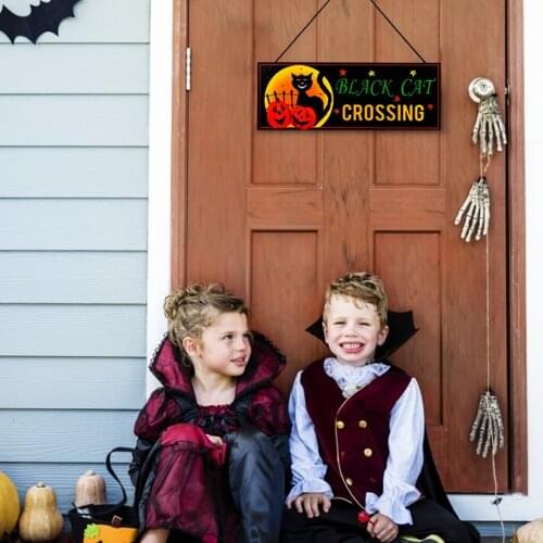 Halloween Decorations Wood Hanging For Home Halloween Sign Trick Or Treat Door Hanging Sign With Led Light Party Decoration