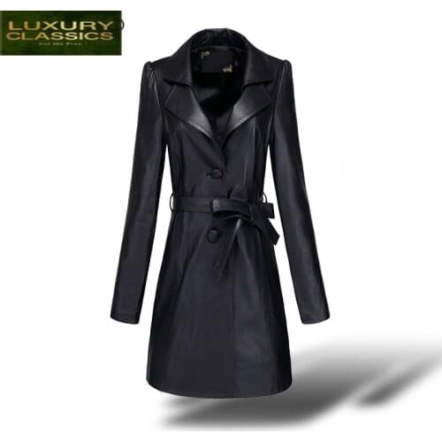 Women Genuine Leather Jacket Plus Size Montone Jacket Real Sheepskin Coats Female Long Trench Coat Spring Outwear LWL1473