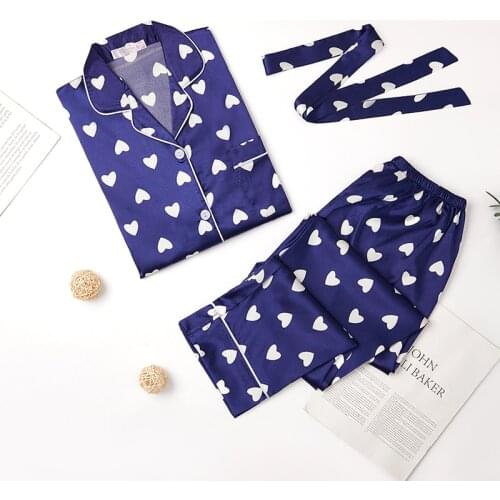 Love Pajamas Set Women Sexy Female Pyjamas Full Sleeve Shirt Pants Lingerie Homewear Solid Color Belt Fashion Sleepwear