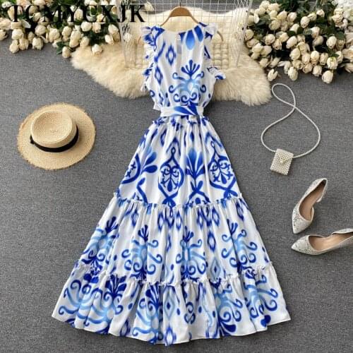 O-Neck Off Shoulder Floral Womens Summer Sundresses Casual Holiday Beach Maxi Dresses Vintage Slim Sexy Elegant Prom Dresses