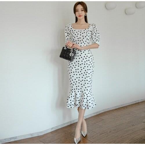 New Fashion Summer Women Dot Print Elegant Korean Short Sleeve Female vestidos Business Party Bodycon Work Office Lady Dress