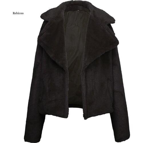 Winter Warm Faux Fur Short Women Coats Jackets Furry Cropped Jacket Turn Down Collar Open Front Plush Overcoat Plus Size