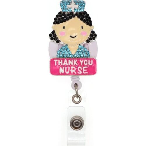 10pcs/lot Wholesale High-Quality Free Shipping Medical Styles Thank You Nurse Badge Reel Retractable Rhinestone Badge Holder