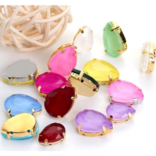 10pcs Mocha Drop Shape Rhinestones Claws Set New Glass Strass With Golden Claws Point Back Drop Rhinestones Sew On Strass