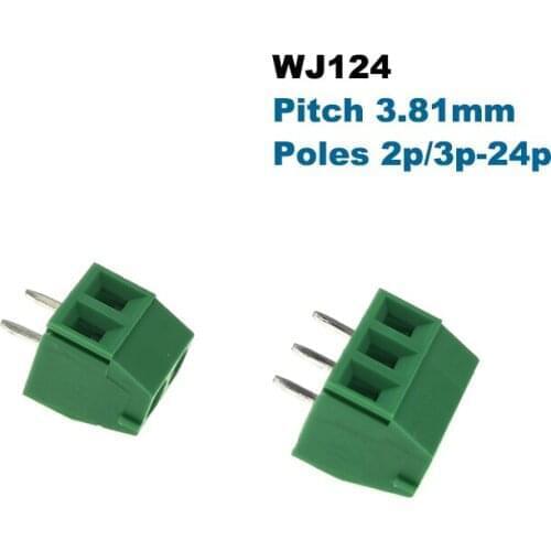 100Pcs Screw PCB Terminal Block Pitch 3.81mm Wire Cable Connector Morsettiera Straight Pin 2P 3P WJ124 Bornier 300V 15A 1.5mm²