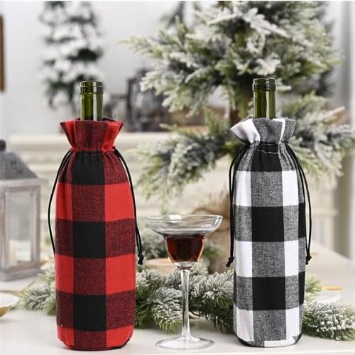 20 Pcs Buffalo Plaid Wine Bottle Cover Decorative Wine Bottle Holder Bags For Rustic Wedding Dinner Party Ornament Wholesale X2
