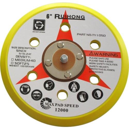 6 Inch 6 Holes Backup Sanding Pad Sanding Disc Backing Pad 5/16"-24 Thread Hook and Loop Abrasive Tools Grinder Accessories