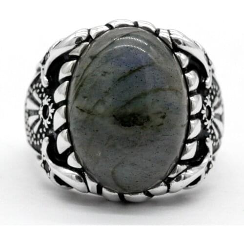 925 Sterling Silver Mens Ring Natural Moonstone Retro Rashion Turkish Boutique Trend Jewelry Gift for Husband