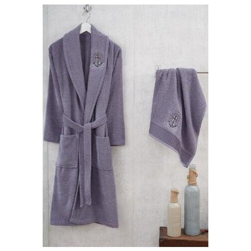 Antrasit 2 Parça Unisex Bornoz Seti Pamuklu Havlu Seti Banyo Havlusu Baş Havlusu ve Bornoz