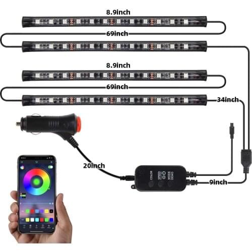 DC 12 v car, atmosphere lamp LED the soles light bluetooth intelligent music APP control automobile general light