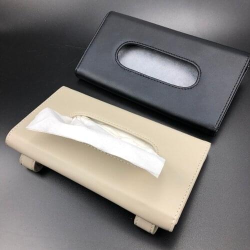 Car Sun Visor PU Leather Tissue Box Auto Clip Holder Paper Napkin Accessories